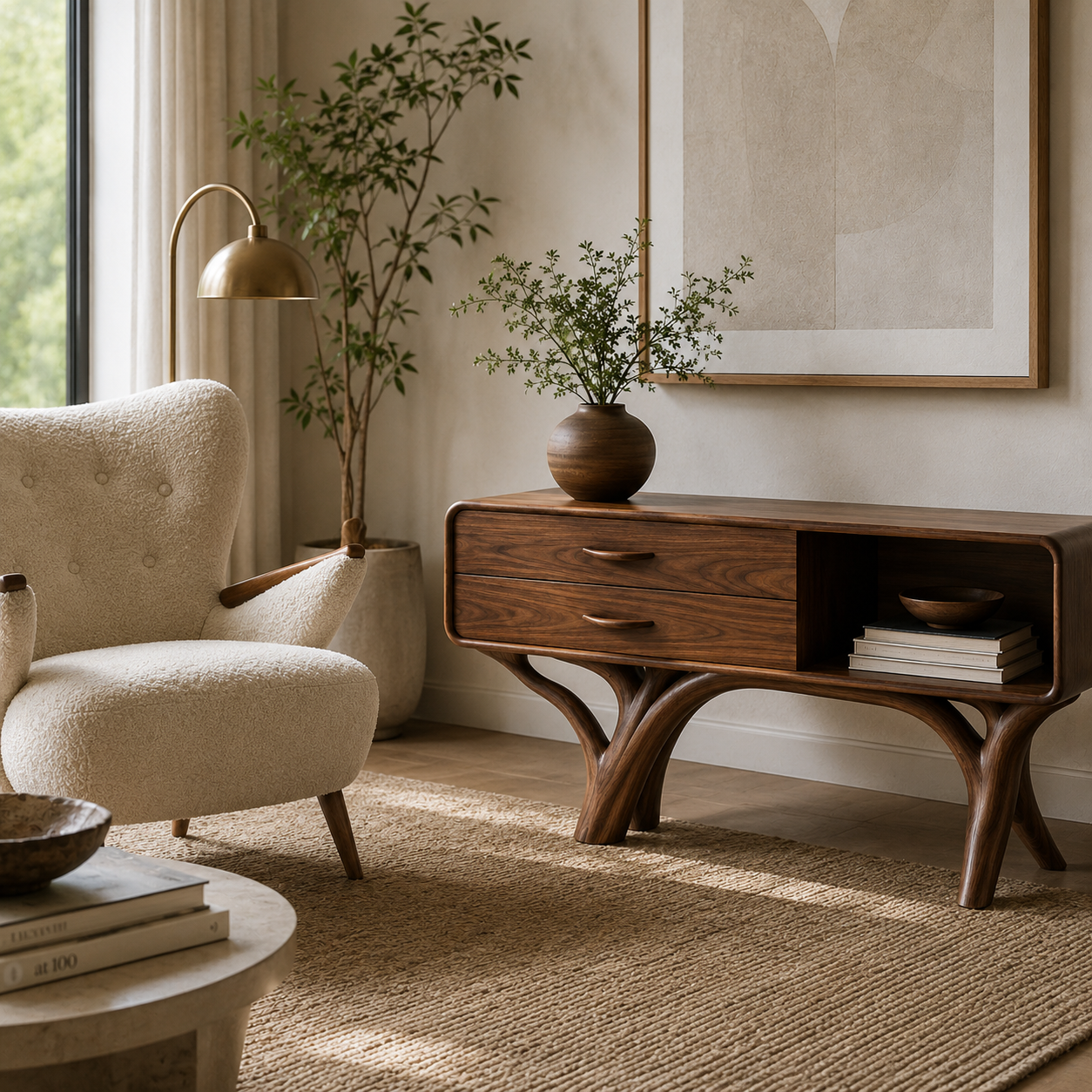 Wood Console Cabinet – Solid Wood Entryway Storage Table with Drawers and Open Shelf
