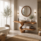 Live Edge Wood Bathroom Vanity – Solid Wood Sink Console with Shelf for Bathroom Decor