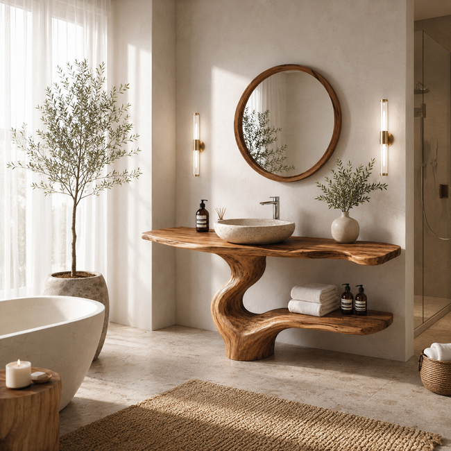 Live Edge Wood Bathroom Vanity – Solid Wood Sink Console with Shelf for Bathroom Decor Main Image