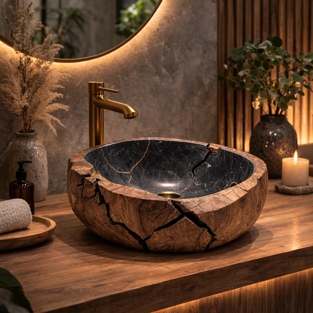 Marble Vessel Sink – Hand-Carved Bathroom Sink for Modern Vanity Decor