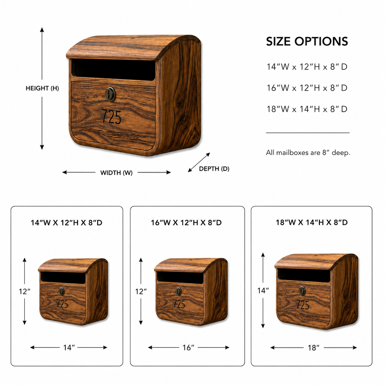 Wood Mailbox – Solid Wood Wall Mounted Mailbox for Outdoor Entryway Decor