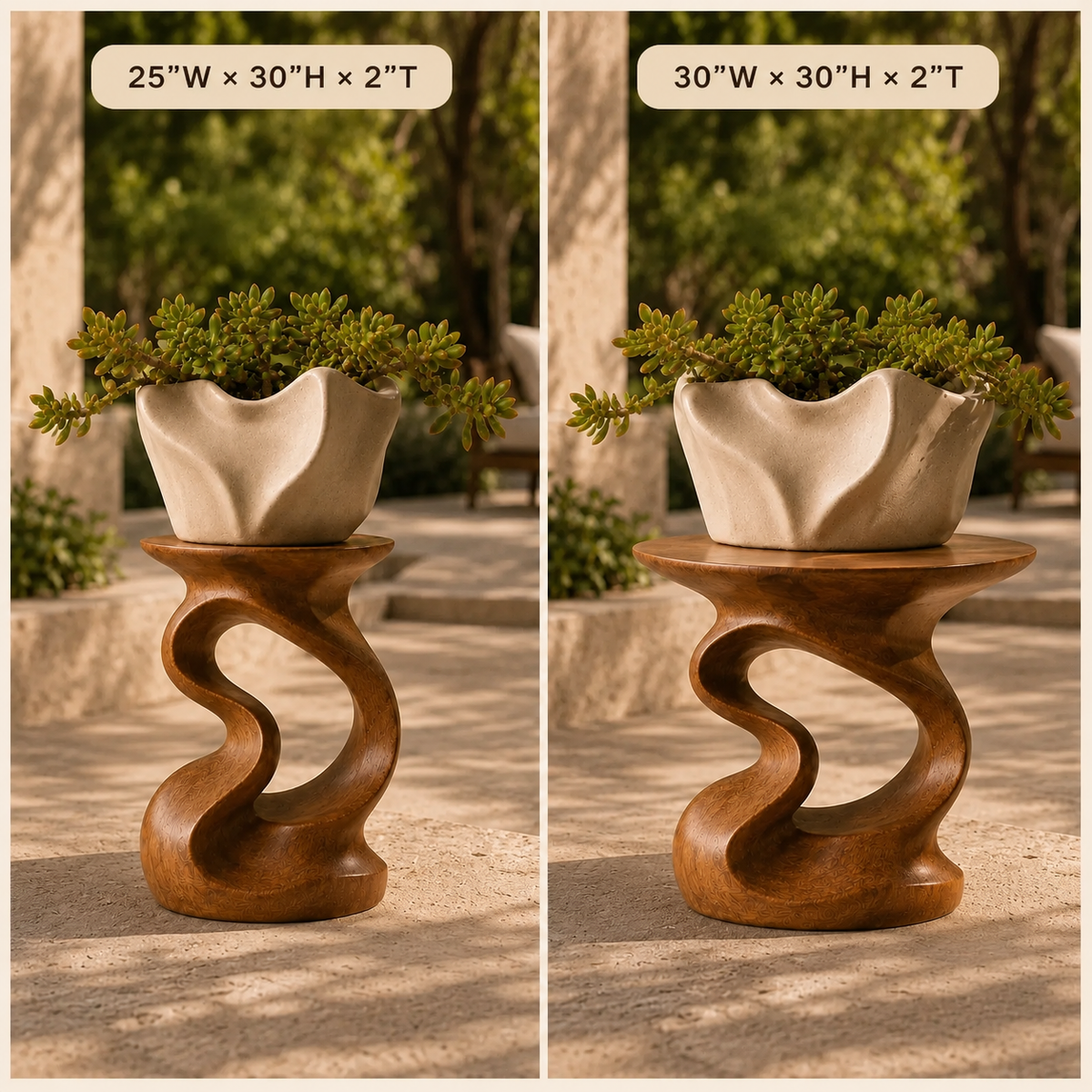 Sculptural Planter Stand – Solid Wood Plant Stand for Indoor and Outdoor Decor