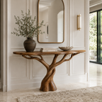 Tree Base Wood Console Table – Solid Wood Entryway Table with Sculptural Branch Base