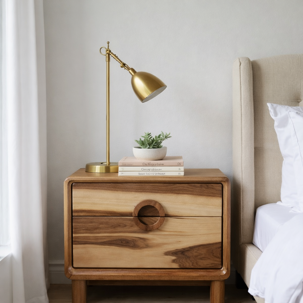 Solid Wood Nightstand – Modern Natural Bedside Table