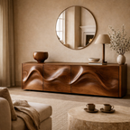 Wave Sideboard Media Console – Sculptural Solid Wood Storage Cabinet for Luxury Living Room