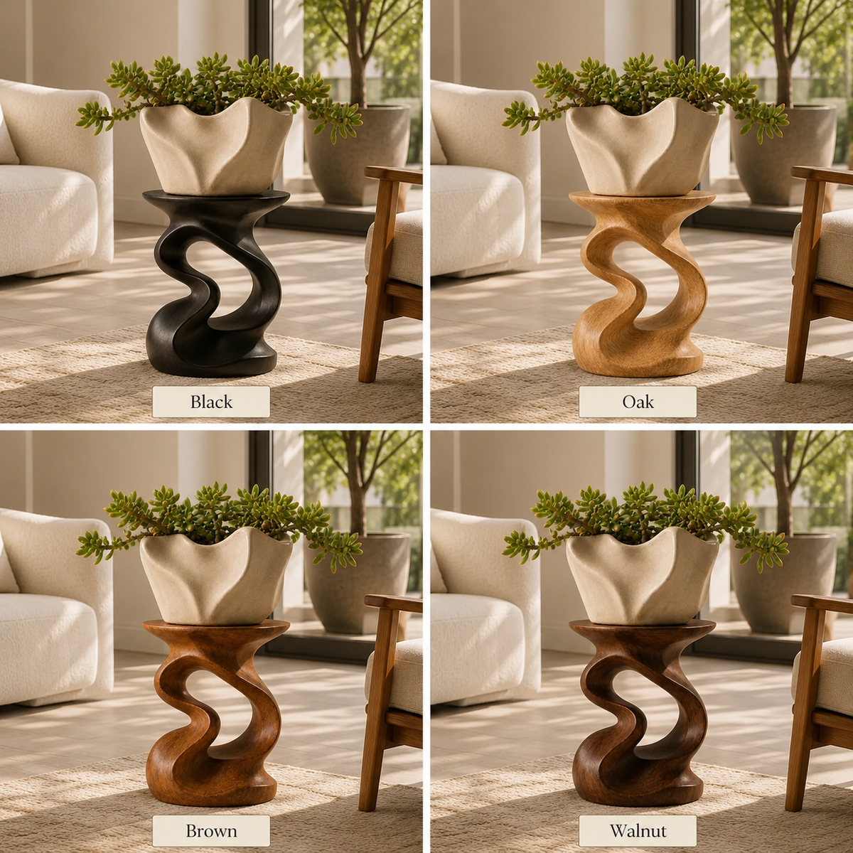 Sculptural Planter Stand – Solid Wood Plant Stand for Indoor and Outdoor Decor