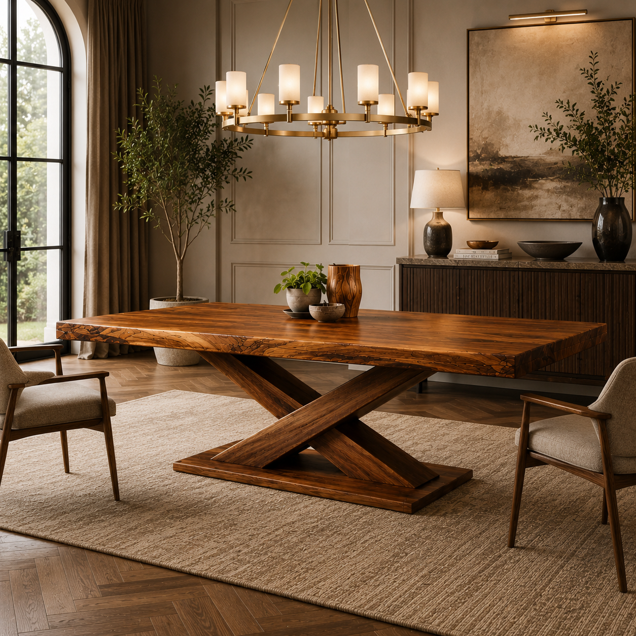 X-Base Dining Table – Sculptural Solid Wood Table for Luxury Dining Room