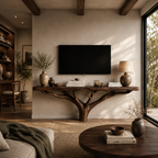 Tree Branch TV Stand – Solid Wood Floating Console for Rustic Living Room Decor