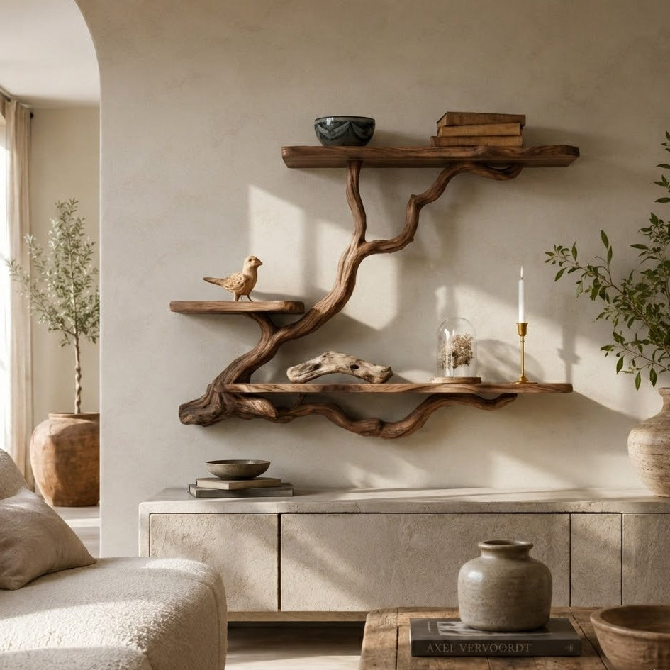 Tree Branch Wall Shelf – Solid Wood Display Shelf for Living Room