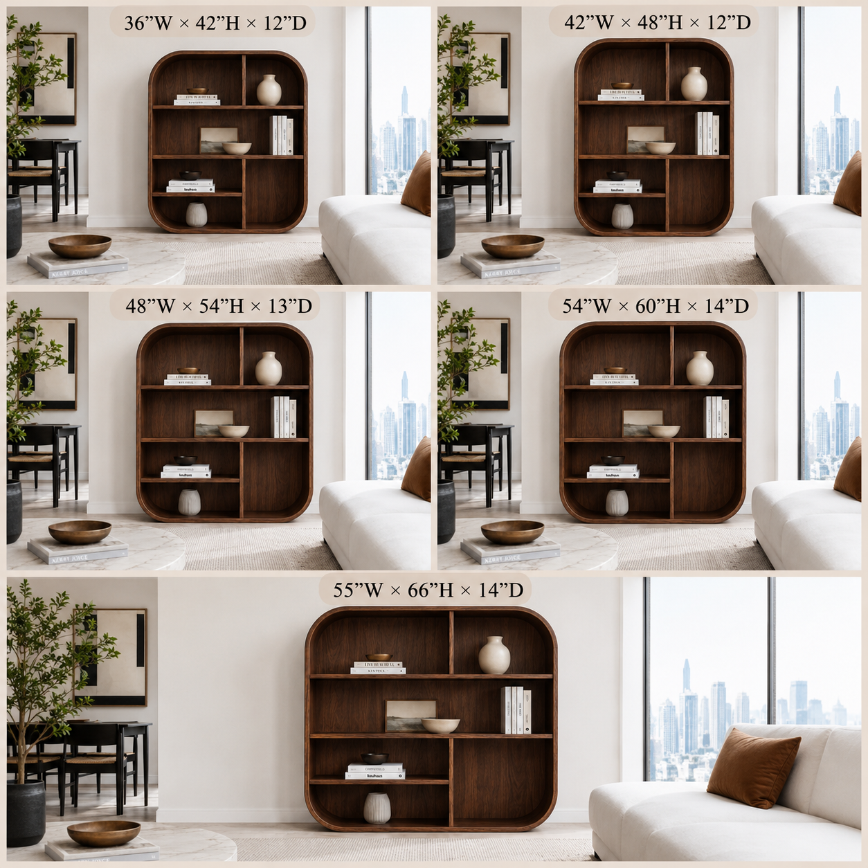 Arched Wood Display Shelf – Solid Wood Bookshelf for Living Room Decor