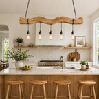 Kitchen Island Pendant Light – Solid Wood Hanging Lamp with Multiple Bulbs for Kitchen Decor