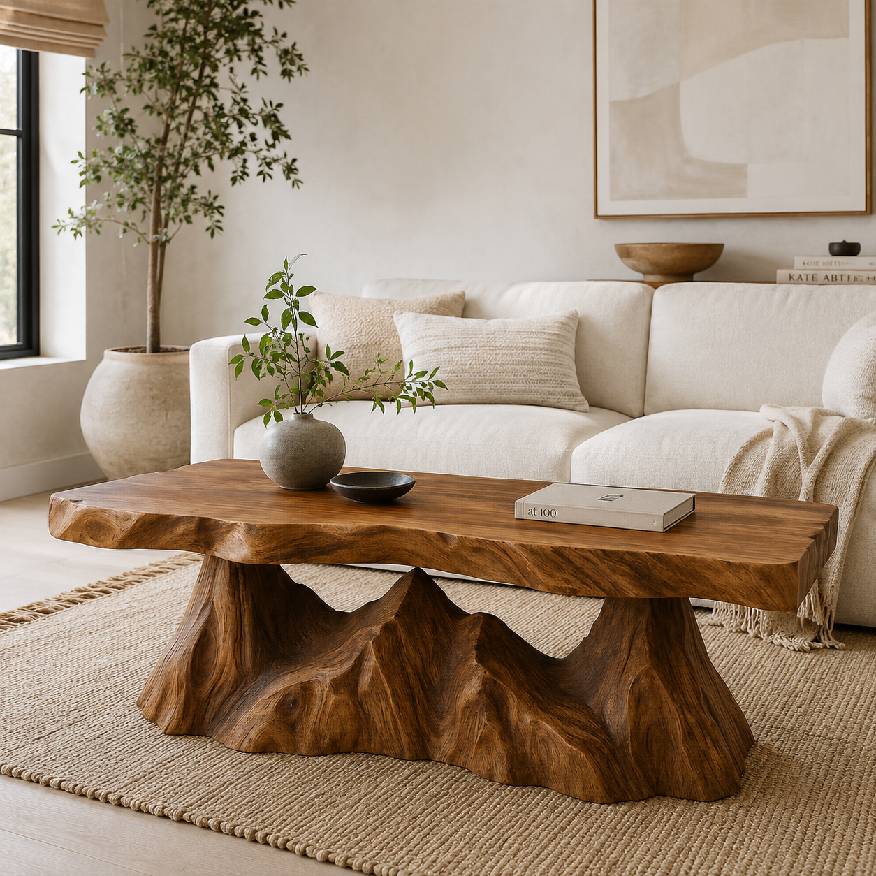 Organic Sculptural Solid Wood Coffee Table – Handcrafted Live Edge Design