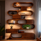 Solid Wood Sculptural Shelving Unit – Organic Wave Design