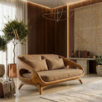 Sculptural Sofa Bench – Solid Wood Lounge Bench with Cushioned Seat