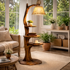 Tree Branch Floor Lamp – Solid Wood Standing Light with Shelves for Living Room Decor