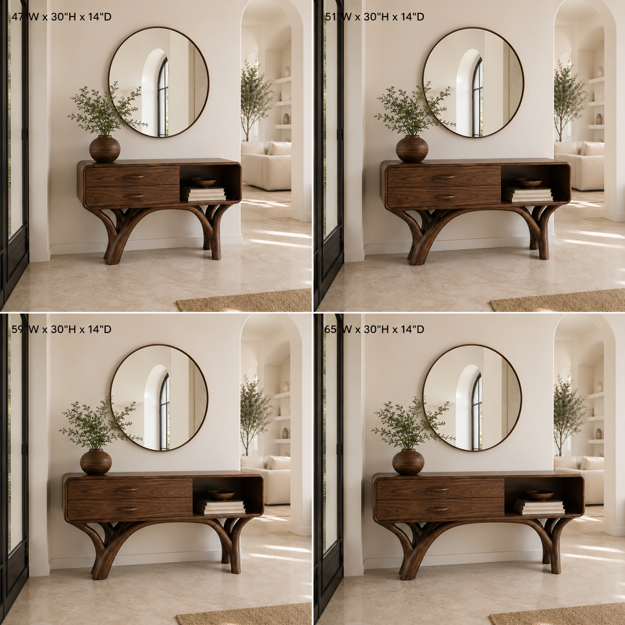 Wood Console Cabinet – Solid Wood Entryway Storage Table with Drawers and Open Shelf