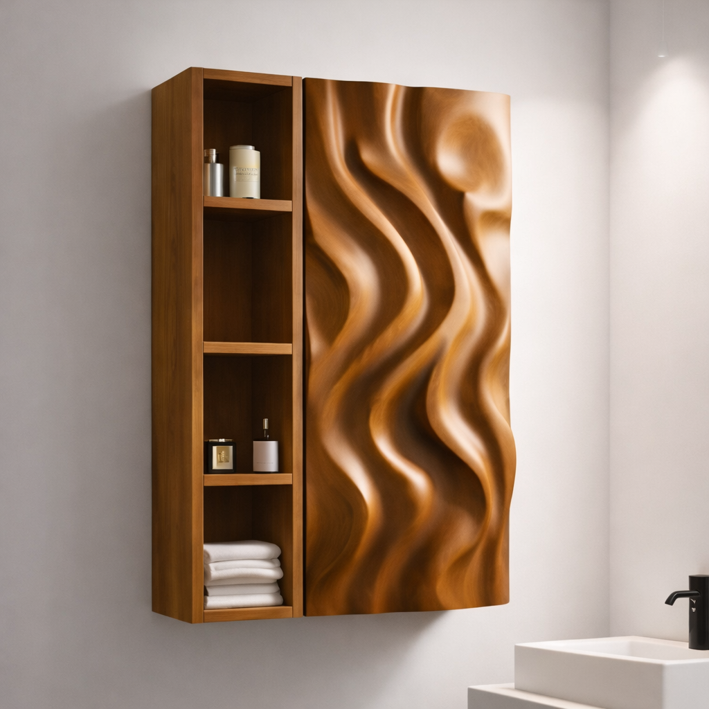 Wavy Wall Cabinet – Solid Wood Bathroom Storage Cabinet for Modern Decor