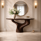 Modern Sculptural Solid Wood Console Table with Curved Base for Entryway