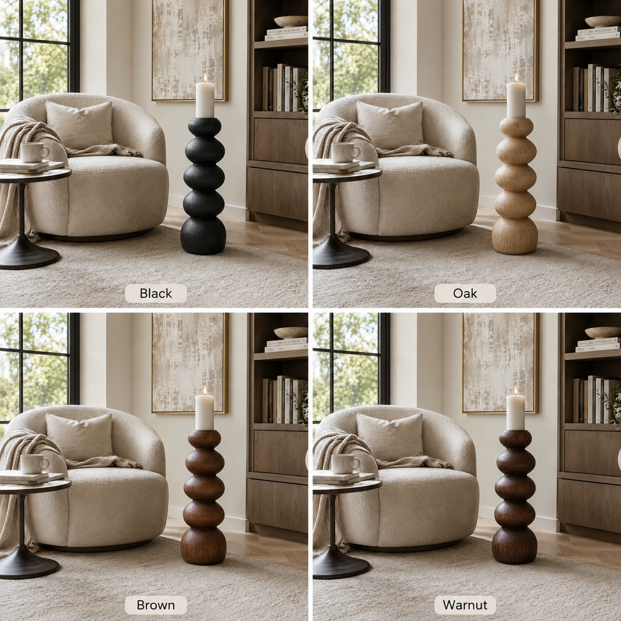 Stacked Wood Candle Holder – Solid Wood Sculptural Candle Stand for Living Room Decor