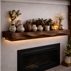 Solid Wood Live Edge Fireplace Mantel – Warm Rustic Accent Shelf