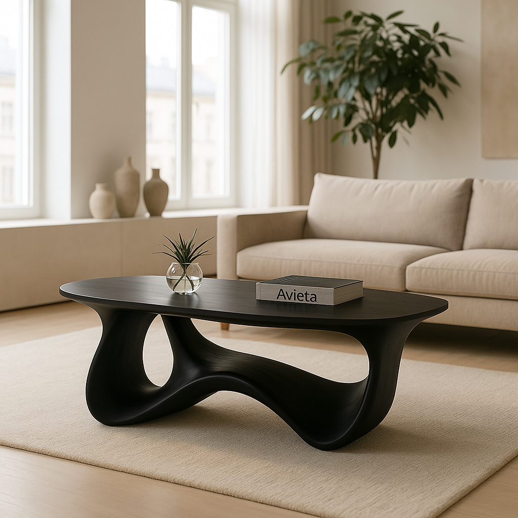 Sculptural Wave Wooden Coffee Table – Modern Curved Design