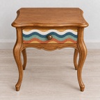 Vintage Curved Leg Nightstand with Patterned Drawer