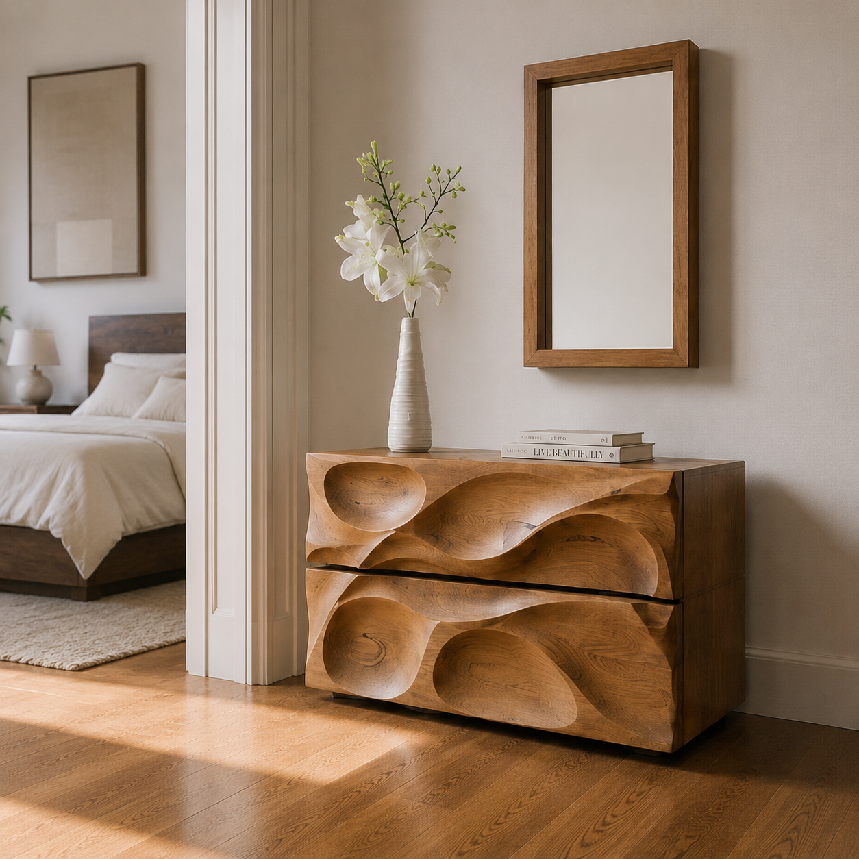 Sculptural Wave Wood Drawer Cabinet