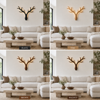 Black Tree Branch Wall Art – Solid Wood Backlit Wall Decor for Bedroom Decor