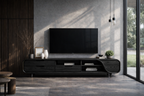Solid Wood Curved Media Console – Low Profile TV Stand