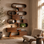 Solid Wood Sculptural Shelving Unit – Organic Wave Design