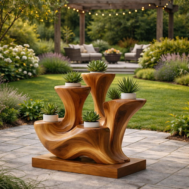 Handcrafted Wooden Multi-tiered Garden Planter – Outdoor Decorative Plant Stand Hover Image
