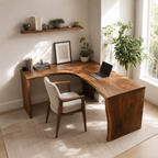 Live Edge L-Shaped Wood Desk – Solid Wood Corner Office Desk for Home Office Decor