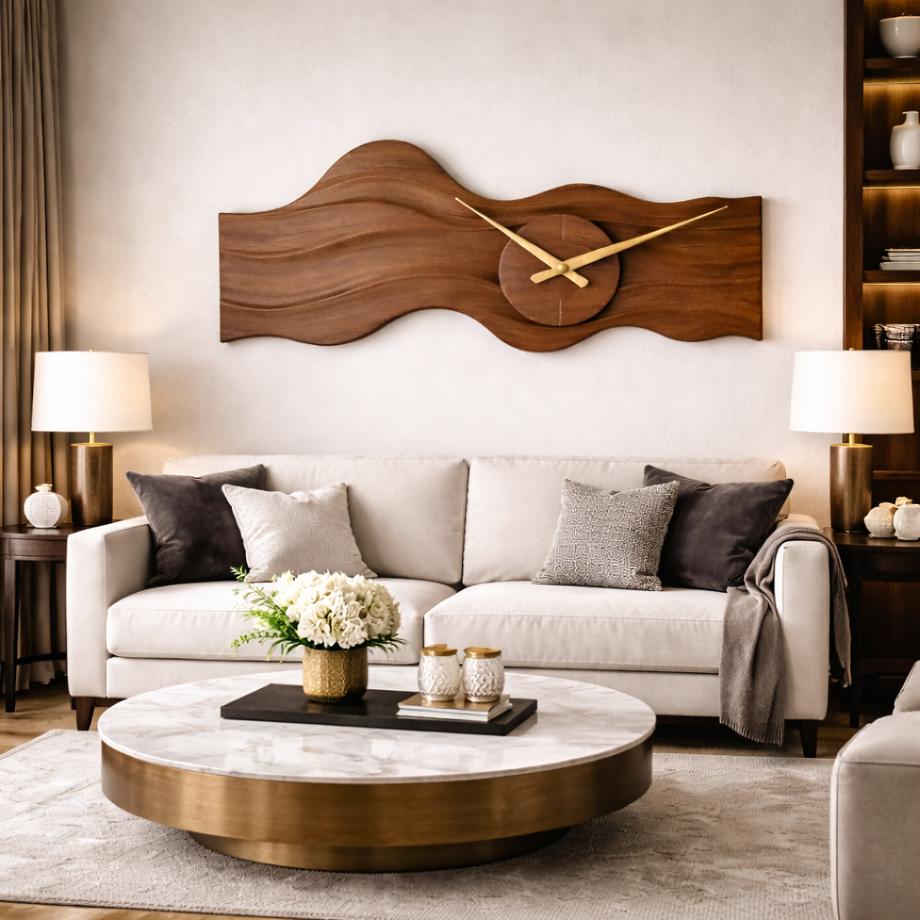 Organic Wall Clock – Sculptural Wooden Clock with Brass Hands