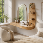 Floating Wood Vanity Desk – Solid Wood Wall Mounted Makeup Table for Bedroom Decor