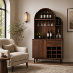 Arched Wood Wine Cabinet – Solid Wood Bar Storage Cabinet for Dining Room Decor