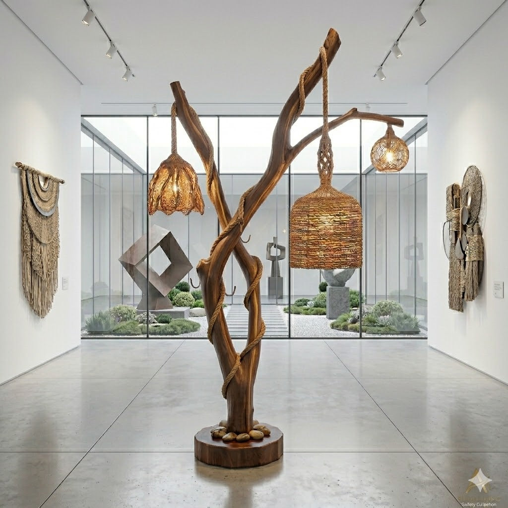 Tree Branch Floor Lamp – Solid Wood Standing Light for Living Room Decor