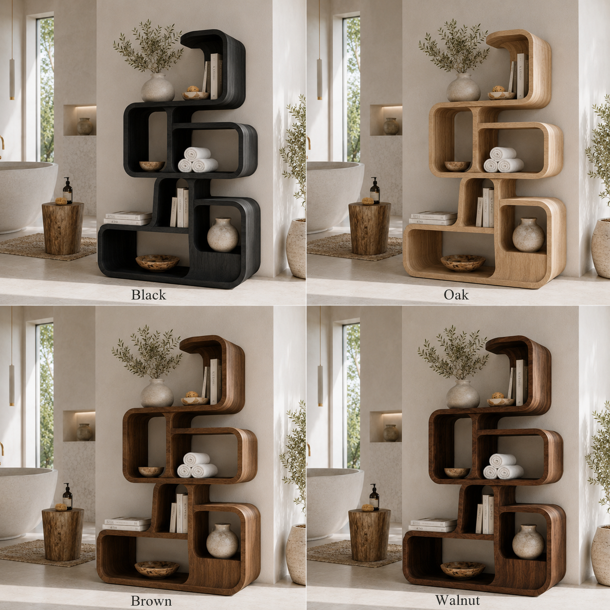 Geometric Bookcase – Solid Wood Display Shelf for Modern Home