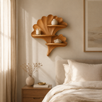 Shell Wood Wall Shelf – Solid Wood Floating Display Shelf for Home Office Decor