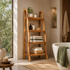 Wood Ladder Bathroom Shelf – Solid Wood Towel Storage Rack for Bathroom Decor