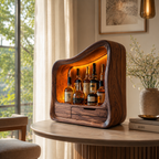 Sculptural Wood Display Cabinet – Solid Wood Lighted Storage Cabinet for Living Room Decor