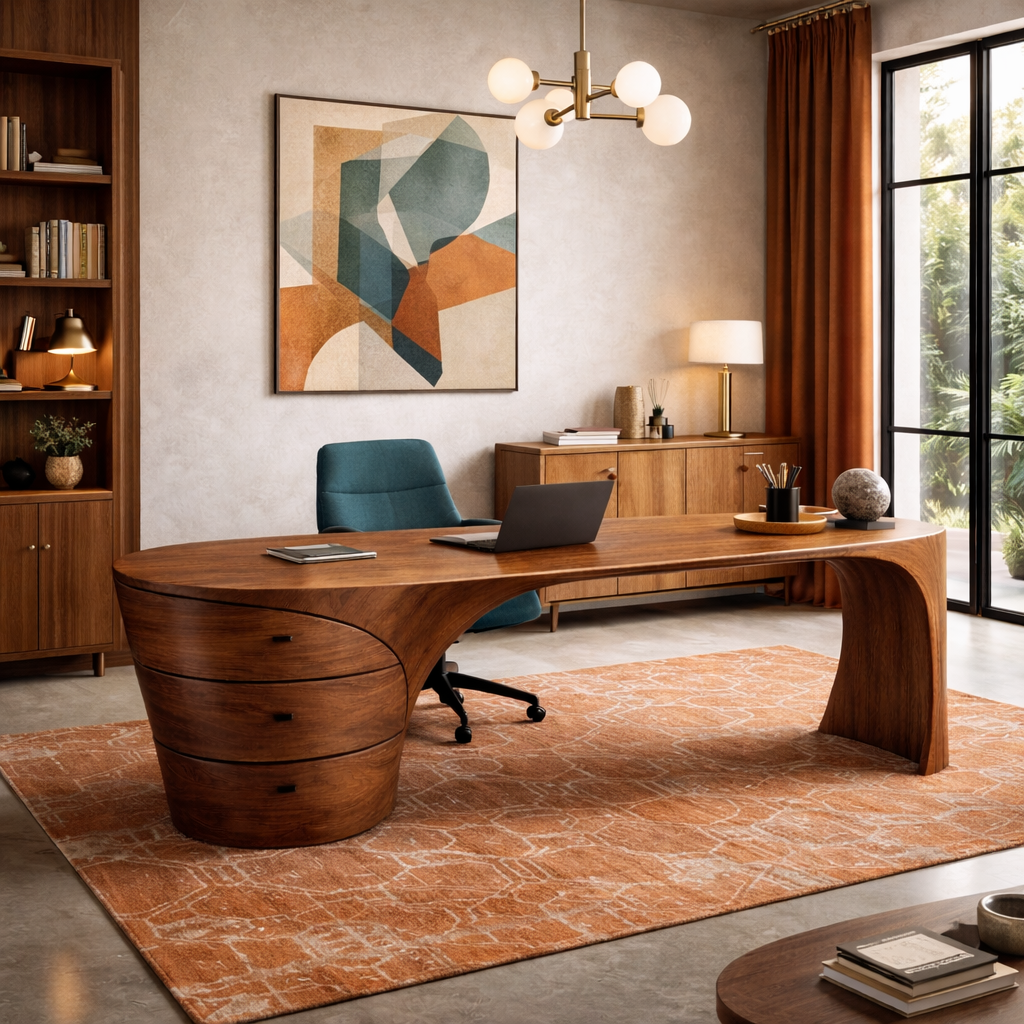 Sculptural Desk – Handmade Solid Wood Desk for Executive Office