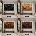 Mountain Wood Wall Art – Solid Wood Carved Landscape Wall Decor for Living Room Decor