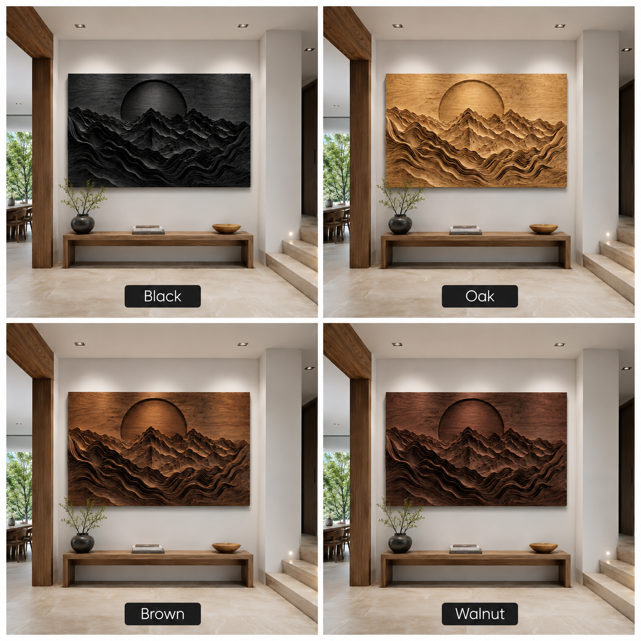 Mountain Wood Wall Art – Solid Wood Carved Landscape Wall Decor for Living Room Decor