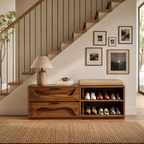 Wood Shoe Storage Bench – Solid Wood Entryway Bench with Drawers and Open Shoe Shelves