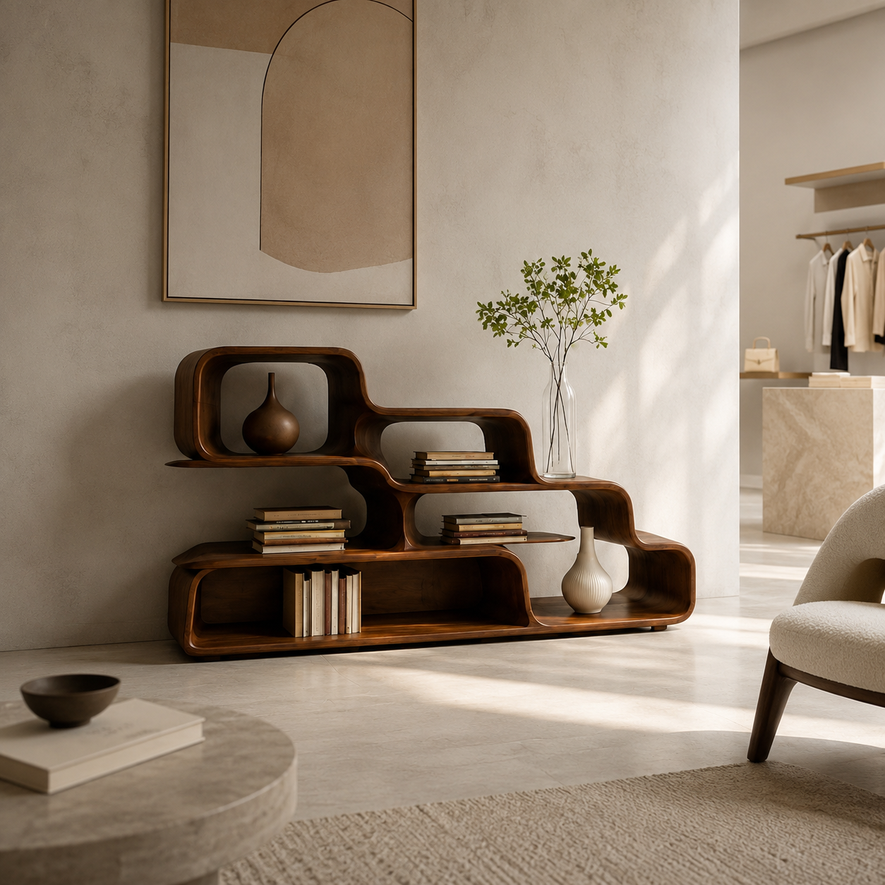 Modular Wood Bookshelf – Solid Wood Stacking Display Shelf for Living Room Decor