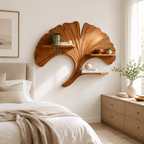 Ginkgo Leaf Wood Wall Shelf – Solid Wood Floating Display Shelf for Living Room Decor
