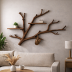 Rustic Solid Wood Branch Wall Shelf for Living Room Decor