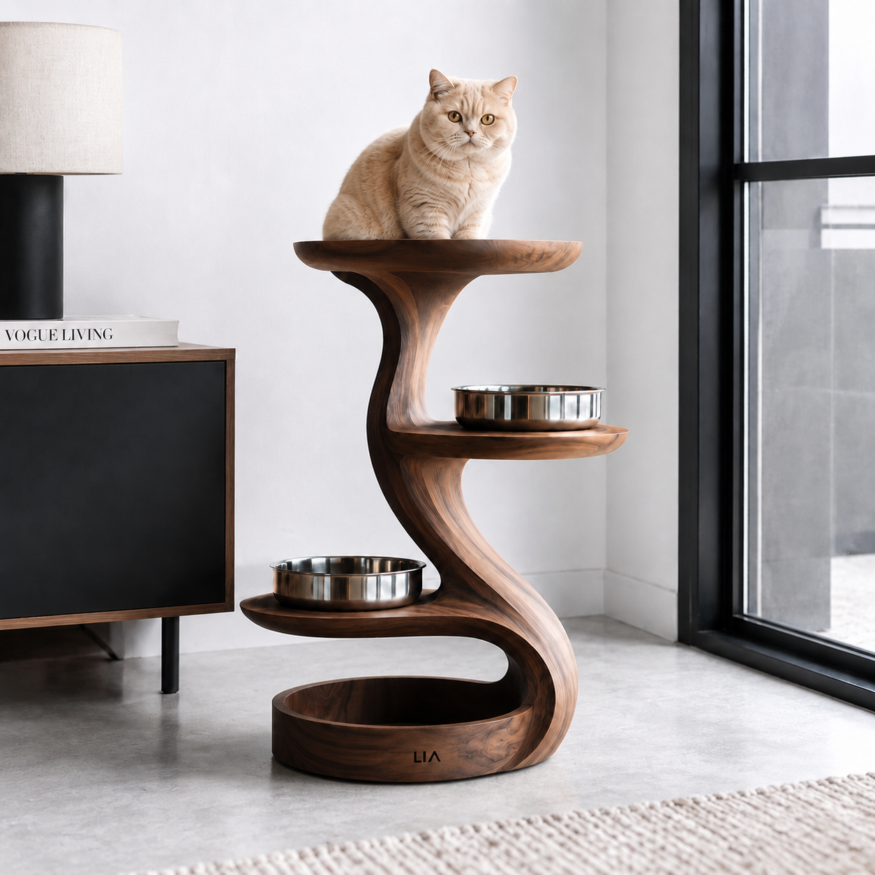 Wood Cat Tree Feeder – Solid Wood Multi-Level Cat Feeding Station for Home Decor