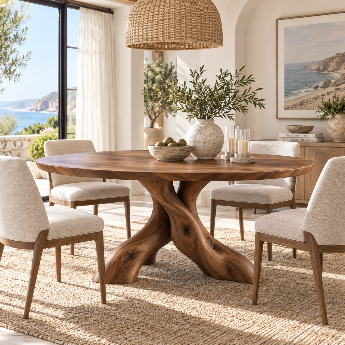 Sculptural Branch Base Round Wood Dining Table