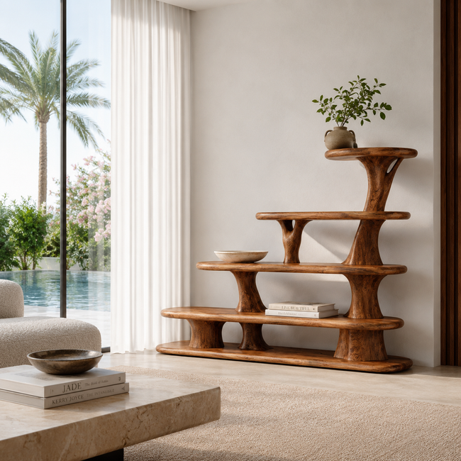Sculptural Tiered Wood Display Shelf Main Image